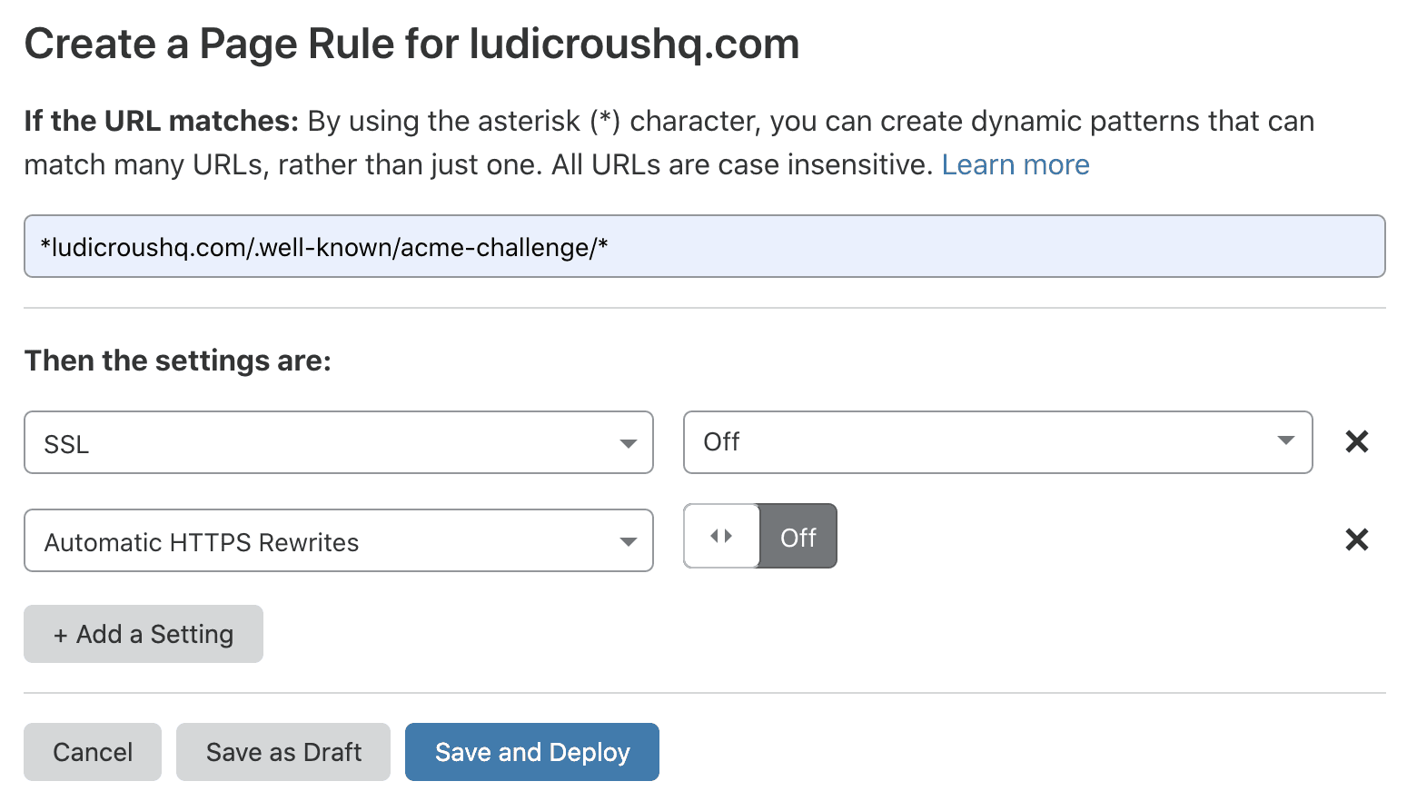 page rule setting example
